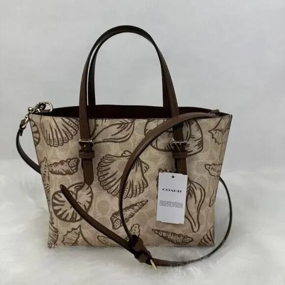 City Mini Tote Bag In Signature Canvas With Shell Print Crossbody Purse Beach - Picture 2 of 6